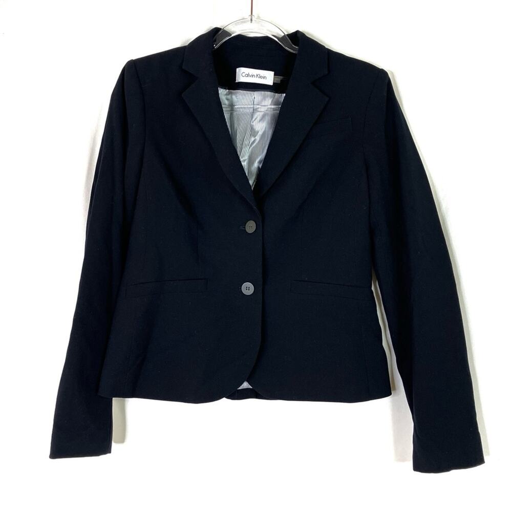 Calvin Klein | Black Single Breasted Blazer Polyester Blend Womens 6